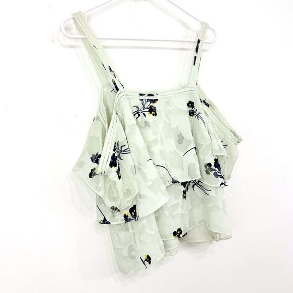 Lucky Brand Pale Blue Navy Blue Floral Print Cold Shoulder Flowy Romantic Blouse - Picture 11 of 14